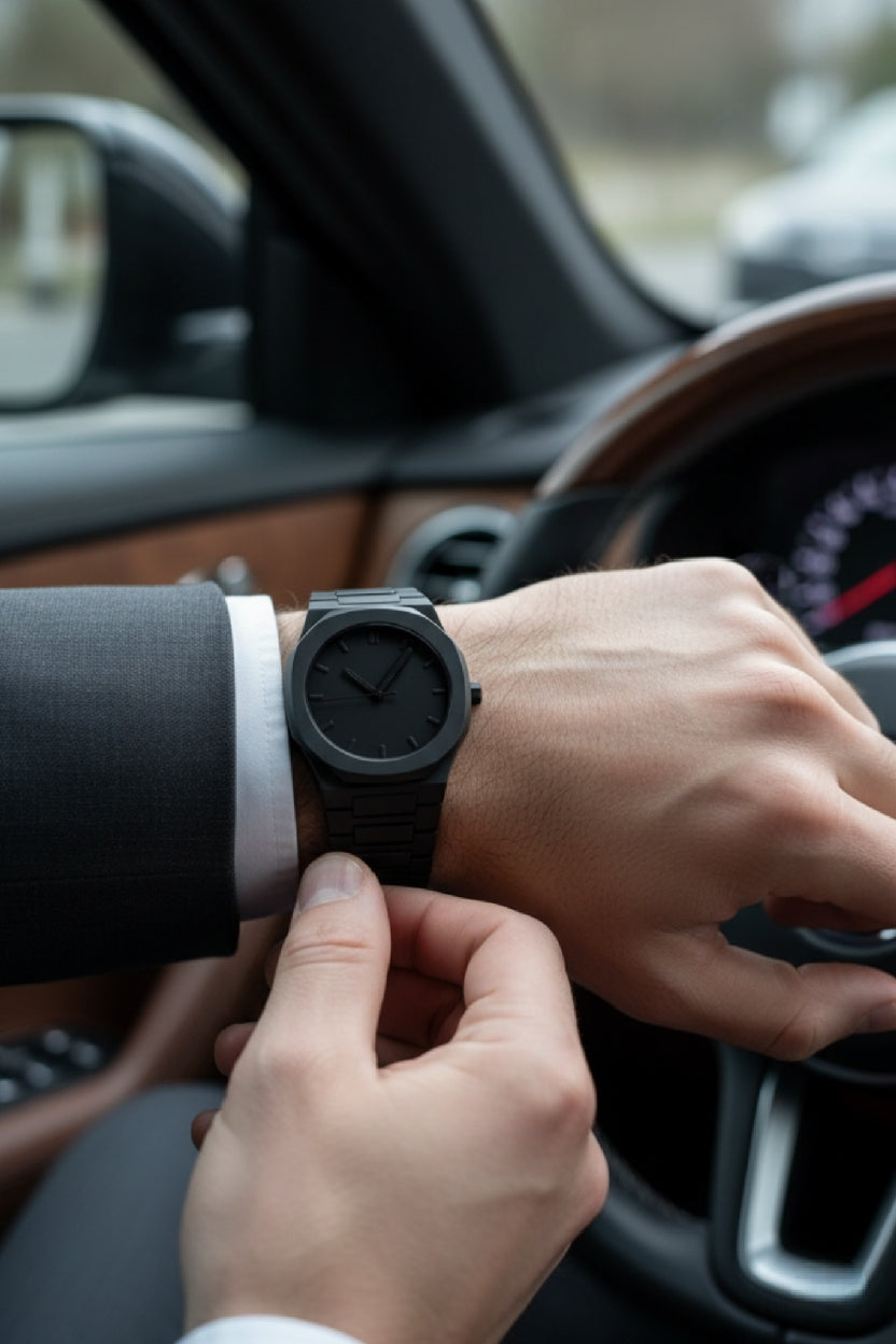 Minimalist Black Integrated Bracelet Watch - Blackout or Arabic Dial