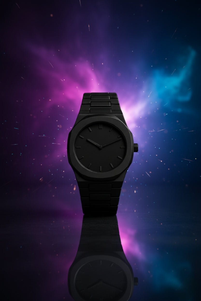 Minimalist Black Integrated Bracelet Watch - Blackout or Arabic Dial