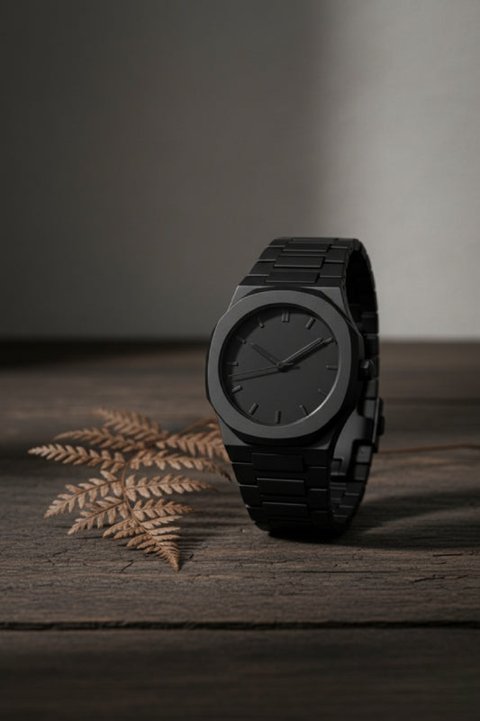 Minimalist Black Integrated Bracelet Watch - Blackout or Arabic Dial